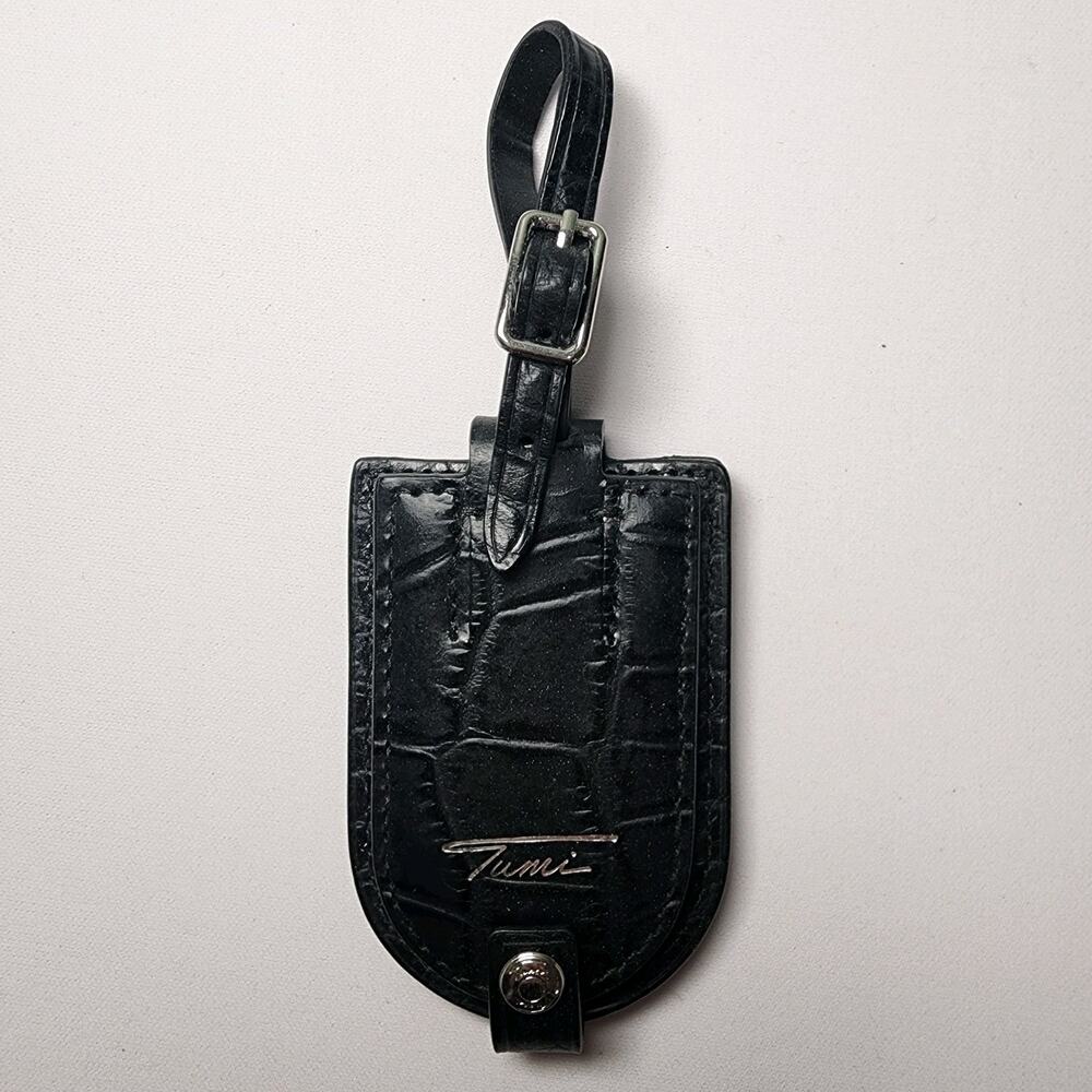 Tumi Briefcase Luggage Tag Croc Leather Black Silver